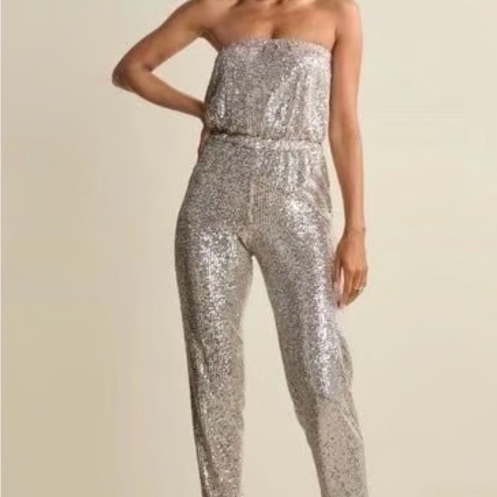 JAYGODFREY Glittering Silver Strapless Jumpsuit